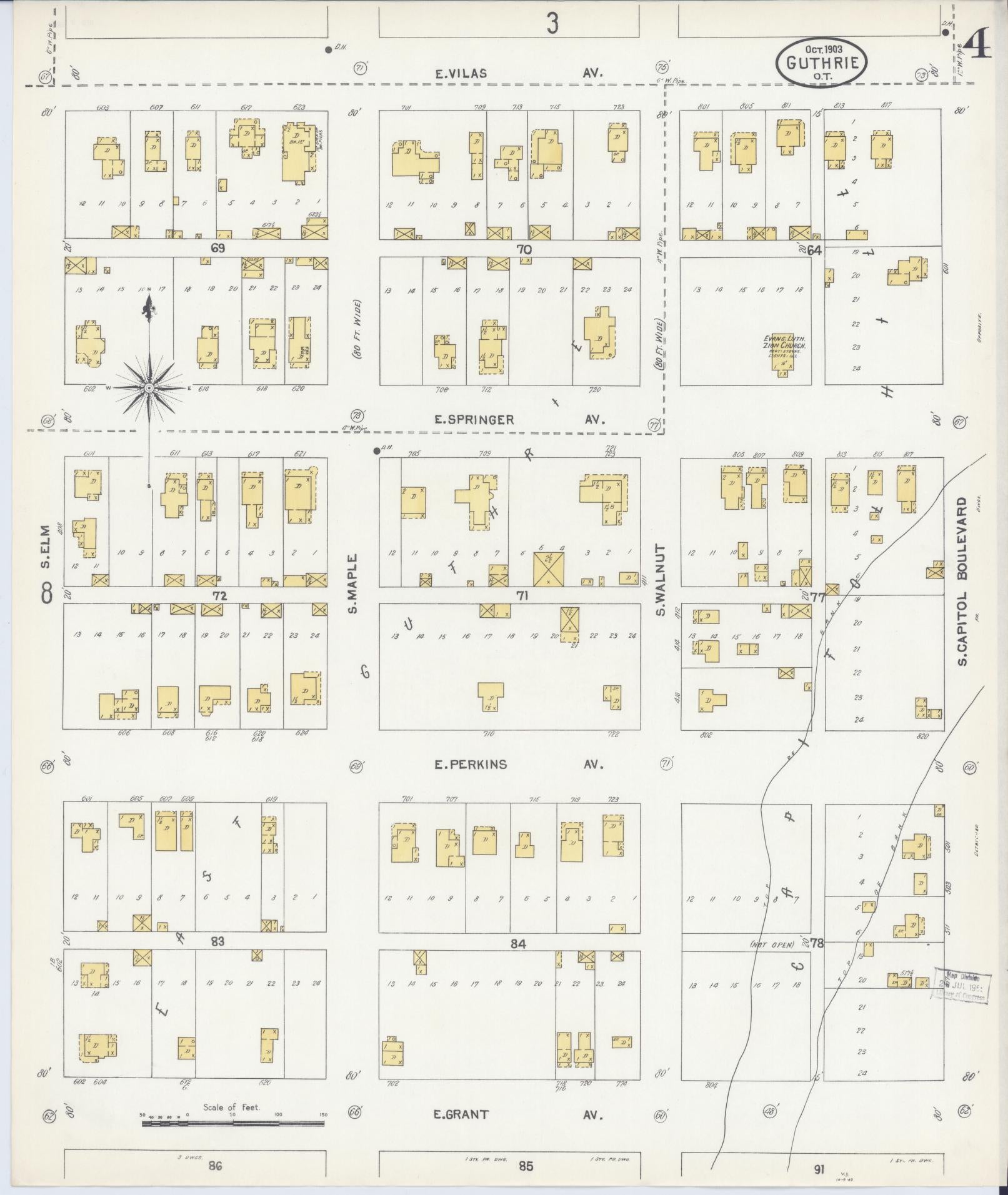 Sanborn Fire Insurance Map from Guthrie, Logain County, Oklahoma (1903), Sheet #0004 - Complete Map Set gallery image, historic Sanborn map, vintage wall art, Oklahoma Oklahoma