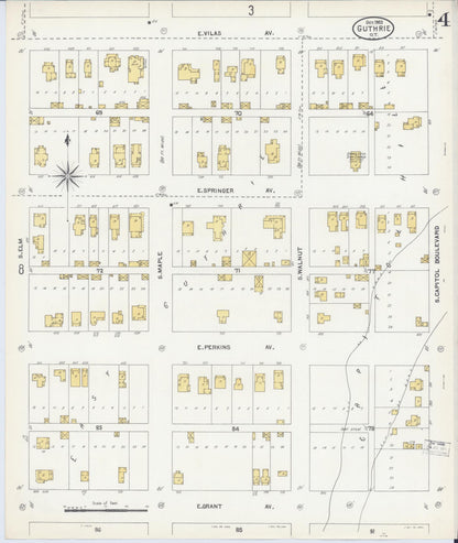 Sanborn Fire Insurance Map from Guthrie, Logain County, Oklahoma (1903), Sheet #0004 - Complete Map Set gallery image, historic Sanborn map, vintage wall art, Oklahoma Oklahoma