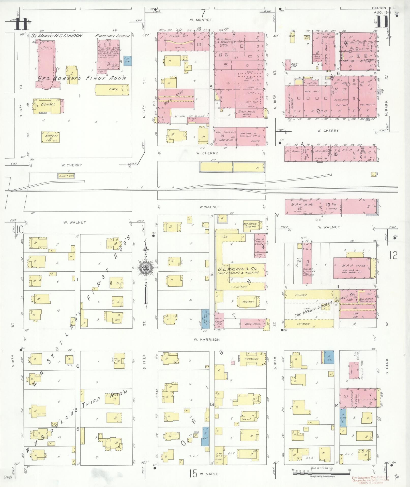 Sanborn Fire Insurance Map from Herrin, Williamson County, Illinois (1941), Sheet #0011 - Complete Map Set gallery image, historic Sanborn map, vintage wall art, Illinois Illinois