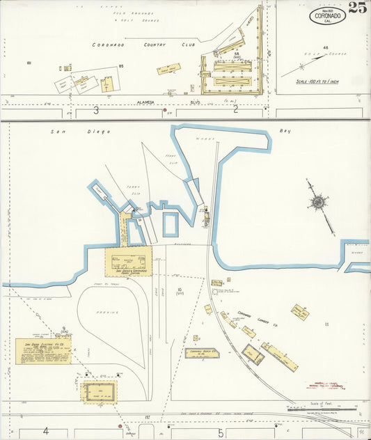 Sanborn Fire Insurance Map from Coronado, San Diego County, California (1921), Sheet #0025 - Historic Sanborn Fire Insurance Map Print, vintage old map wall art, antique decor, genealogy gift, California California map