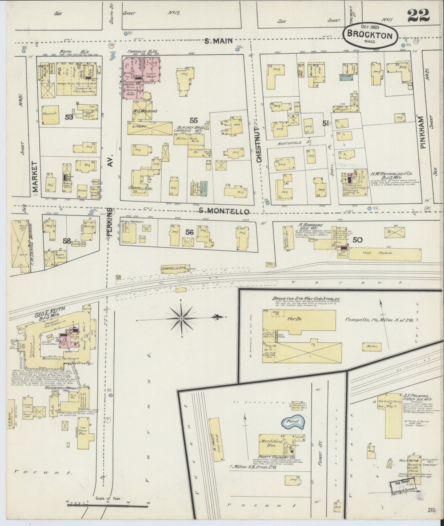 Sanborn Fire Insurance Map from Brockton, Plymouth County, Massachusetts (1889), Sheet #0022 - Complete Map Set gallery image, historic Sanborn map, vintage wall art, Massachusetts Massachusetts