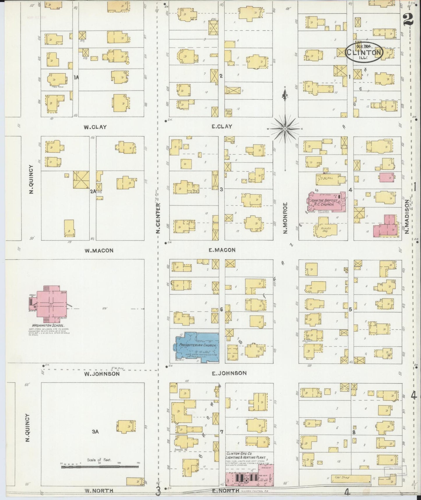 Sanborn Fire Insurance Map from Clinton, De Witt County, Illinois (1904), Sheet #0002 - Complete Map Set gallery image, historic Sanborn map, vintage wall art, Illinois Illinois