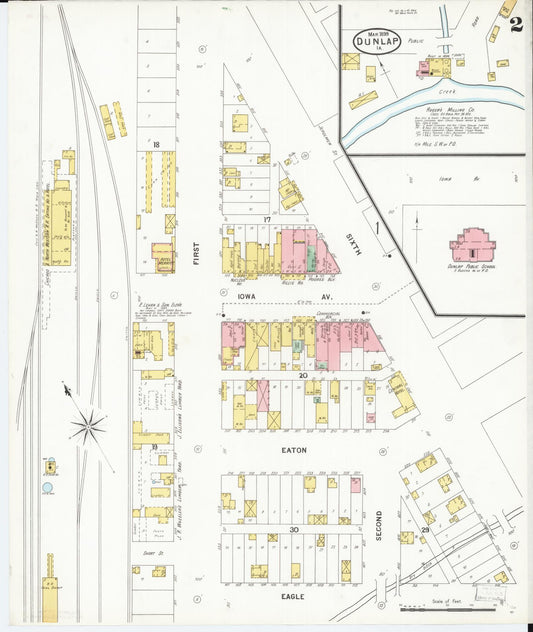 Sanborn Fire Insurance Map from Dunlap, Harrison County, Iowa (1899), Sheet #0002 - Historic Sanborn Fire Insurance Map Print, vintage old map wall art