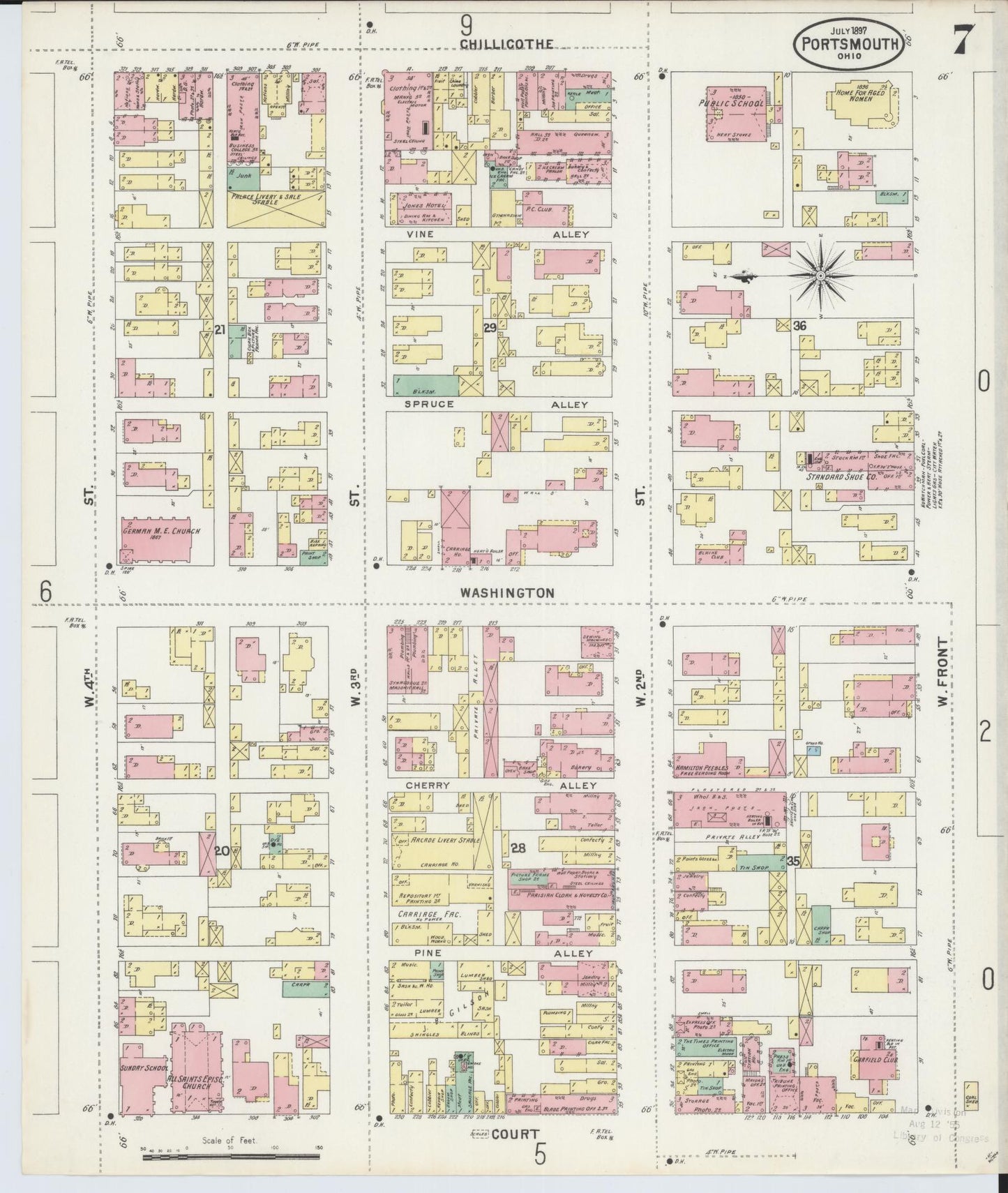 Sanborn Fire Insurance Map from Portsmouth, Scioto County, Ohio (1897), Sheet #0007 - Complete Map Set gallery image, historic Sanborn map, vintage wall art, Ohio Ohio