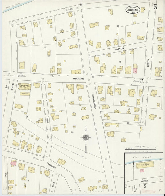 Sanborn Fire Insurance Map from Jordan, Onondaga County, New York (1912), Sheet #0005 - Historic Sanborn Fire Insurance Map Print, vintage old map wall art, antique decor, genealogy gift, New York New York map