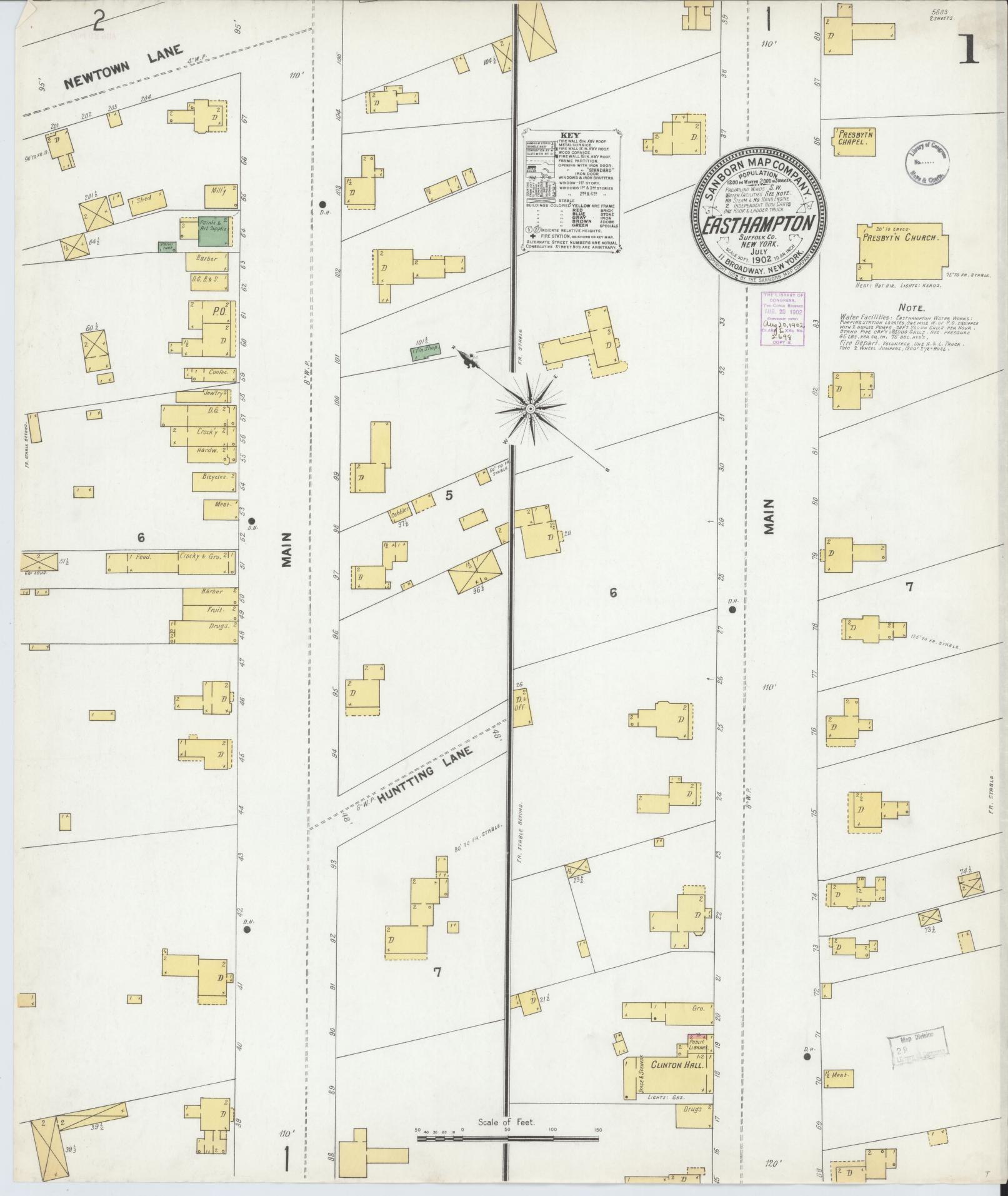 Sanborn Fire Insurance Map from Easthampton, Suffolk County, New York (1902), Sheet #0001 - Complete Map Set gallery image, historic Sanborn map, vintage wall art, New York New York