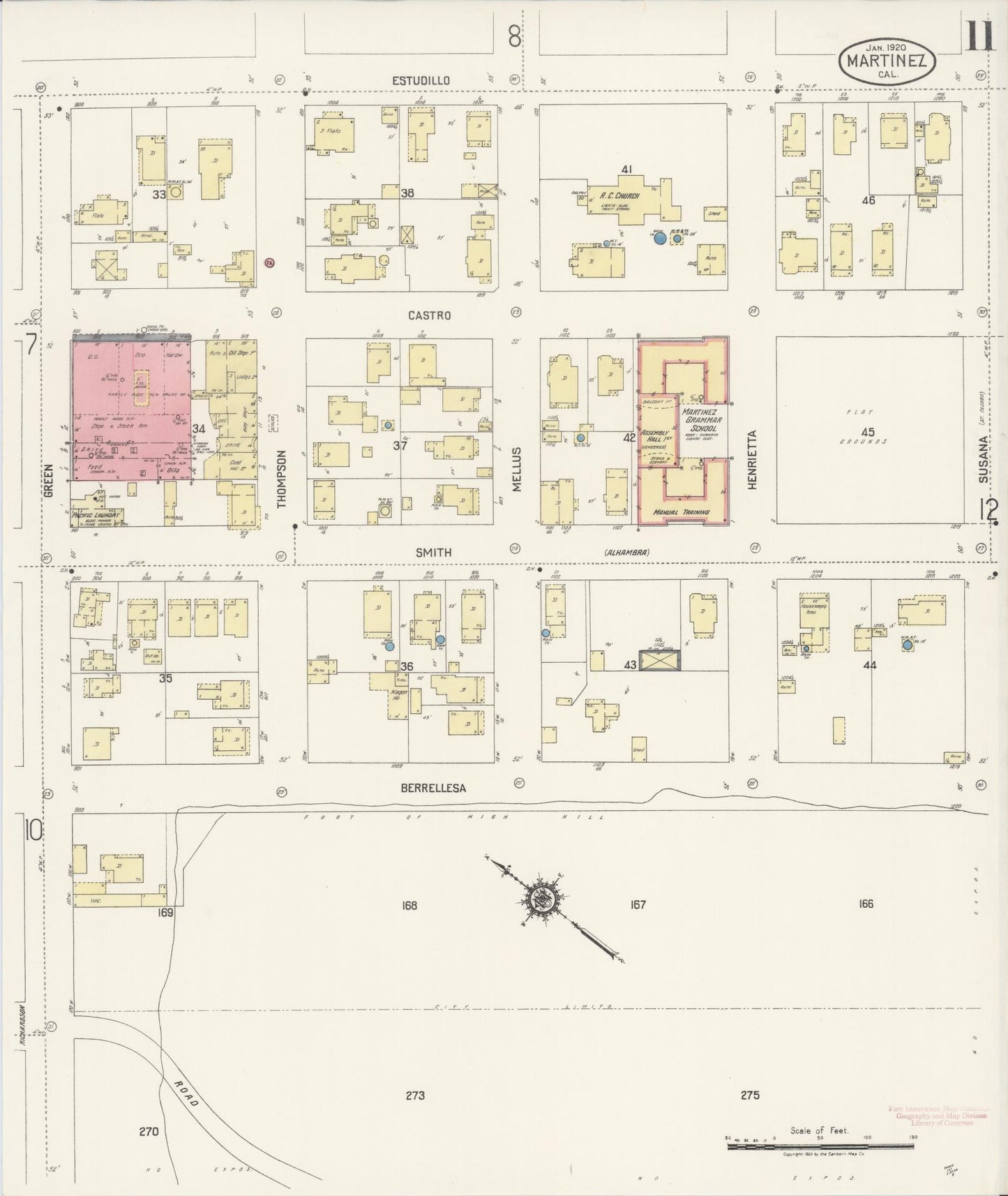 Sanborn Fire Insurance Map from Martinez, Contra Costa County, California (1920), Sheet #0011 - Historic Sanborn Fire Insurance Map Print, vintage old map wall art, antique decor, genealogy gift, California California map