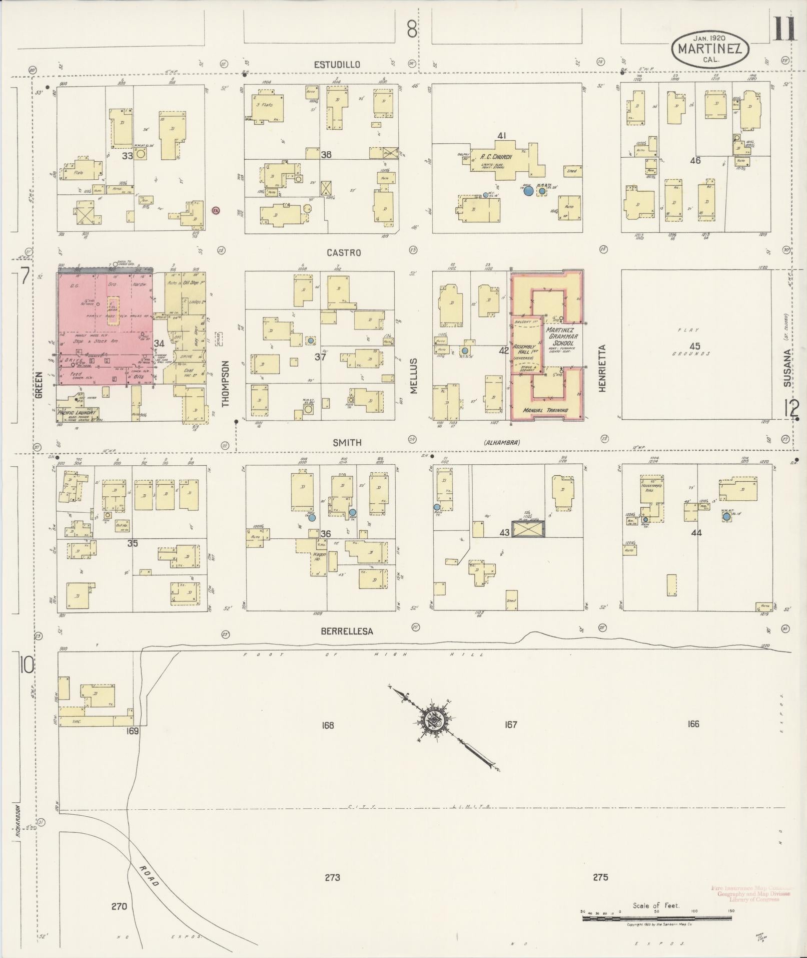 Sanborn Fire Insurance Map from Martinez, Contra Costa County, California (1920), Sheet #0011 - Historic Sanborn Fire Insurance Map Print, vintage old map wall art, antique decor, genealogy gift, California California map