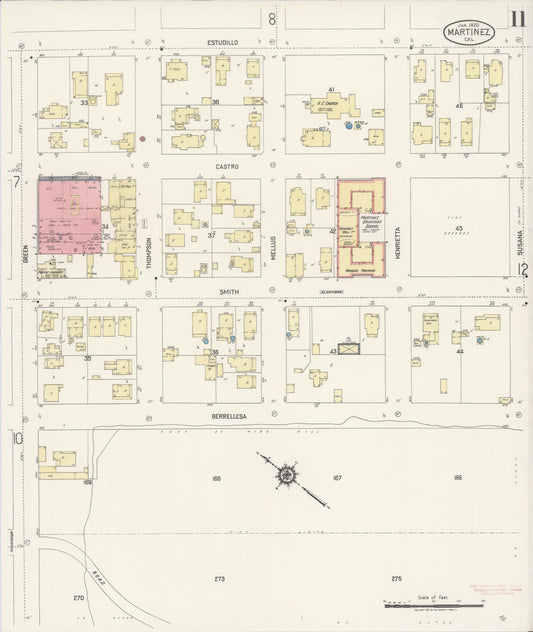 Sanborn Fire Insurance Map from Martinez, Contra Costa County, California (1920), Sheet #0011 - Historic Sanborn Fire Insurance Map Print, vintage old map wall art, antique decor, genealogy gift, California California map
