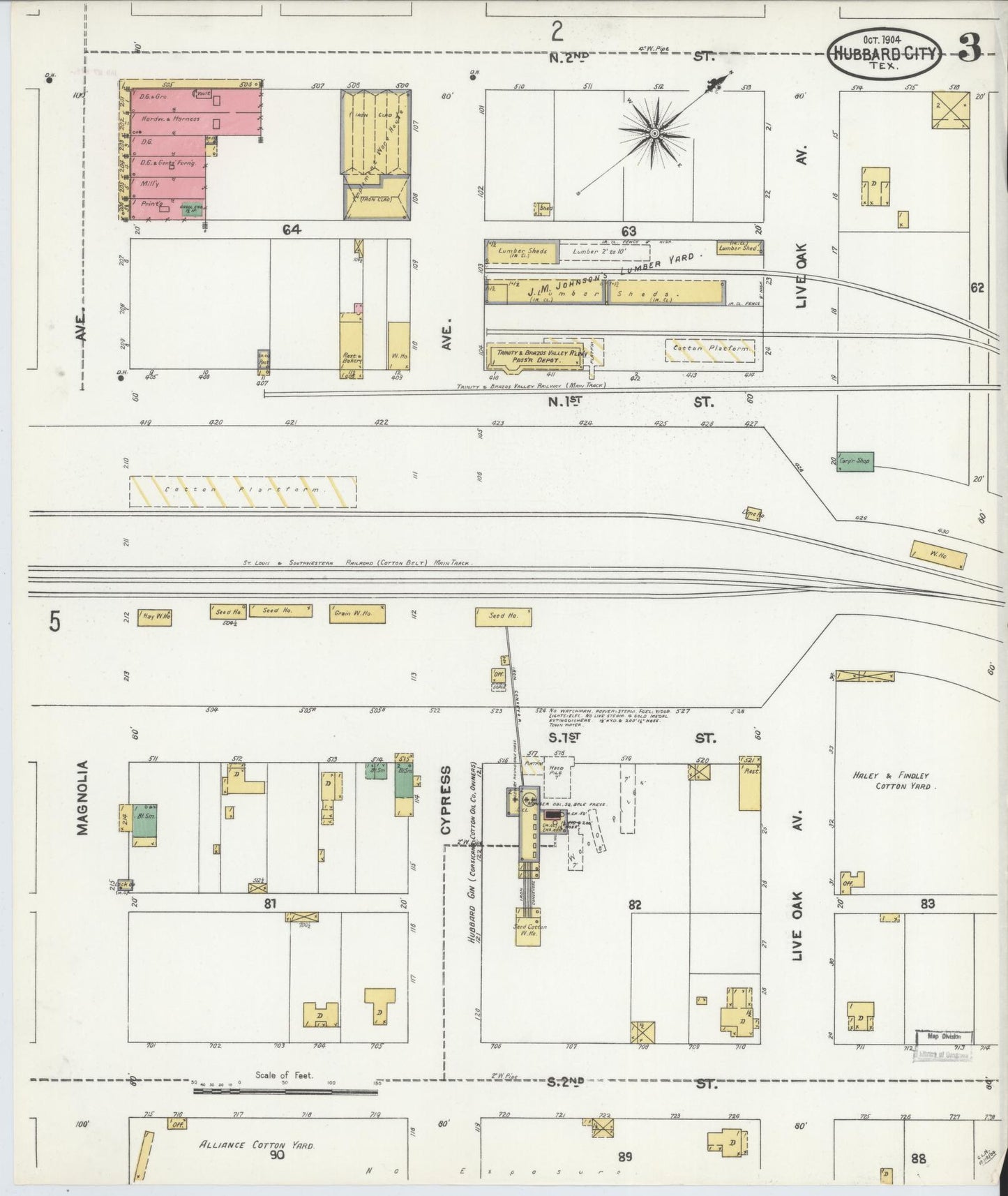 Sanborn Fire Insurance Map from Hubbard, Hill County, Texas (1904), Sheet #0003 - Historic Sanborn Fire Insurance Map Print, vintage old map wall art, antique decor, genealogy gift, Texas Texas map