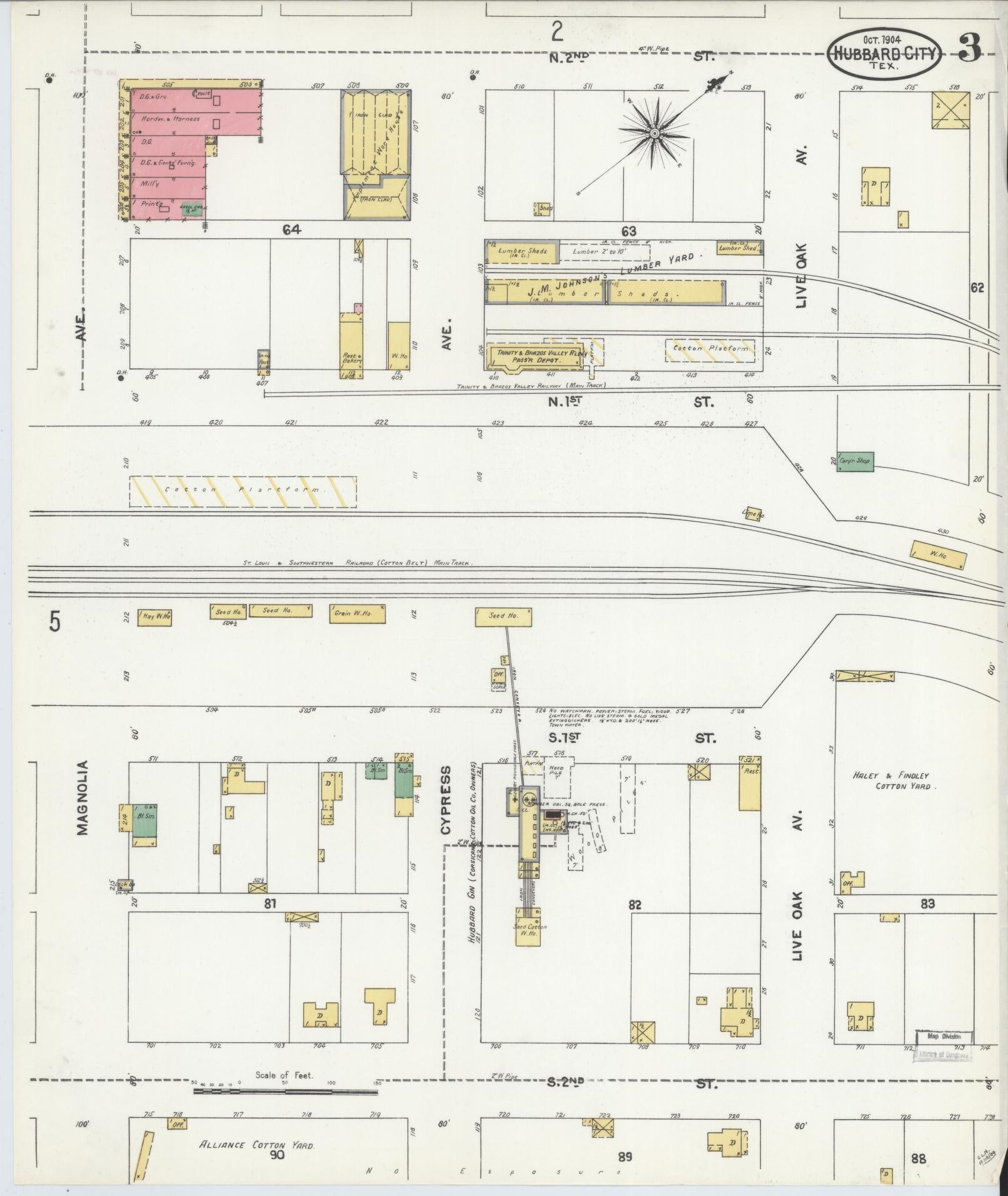 Sanborn Fire Insurance Map from Hubbard, Hill County, Texas (1904), Sheet #0003 - Historic Sanborn Fire Insurance Map Print, vintage old map wall art, antique decor, genealogy gift, Texas Texas map