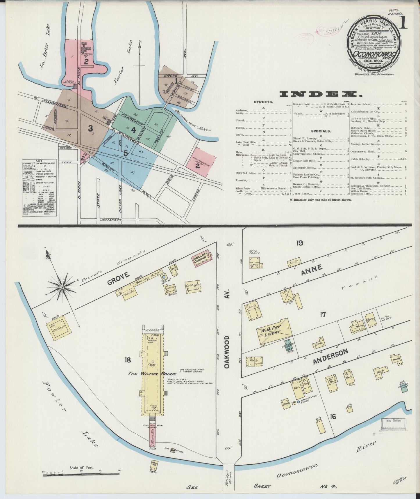 Sanborn Fire Insurance Map from Oconomowoc, Waukesha County, Wisconsin (1890), Sheet #0001 - Historic Sanborn Fire Insurance Map Print, vintage old map wall art, antique decor, genealogy gift, Wisconsin Wisconsin map