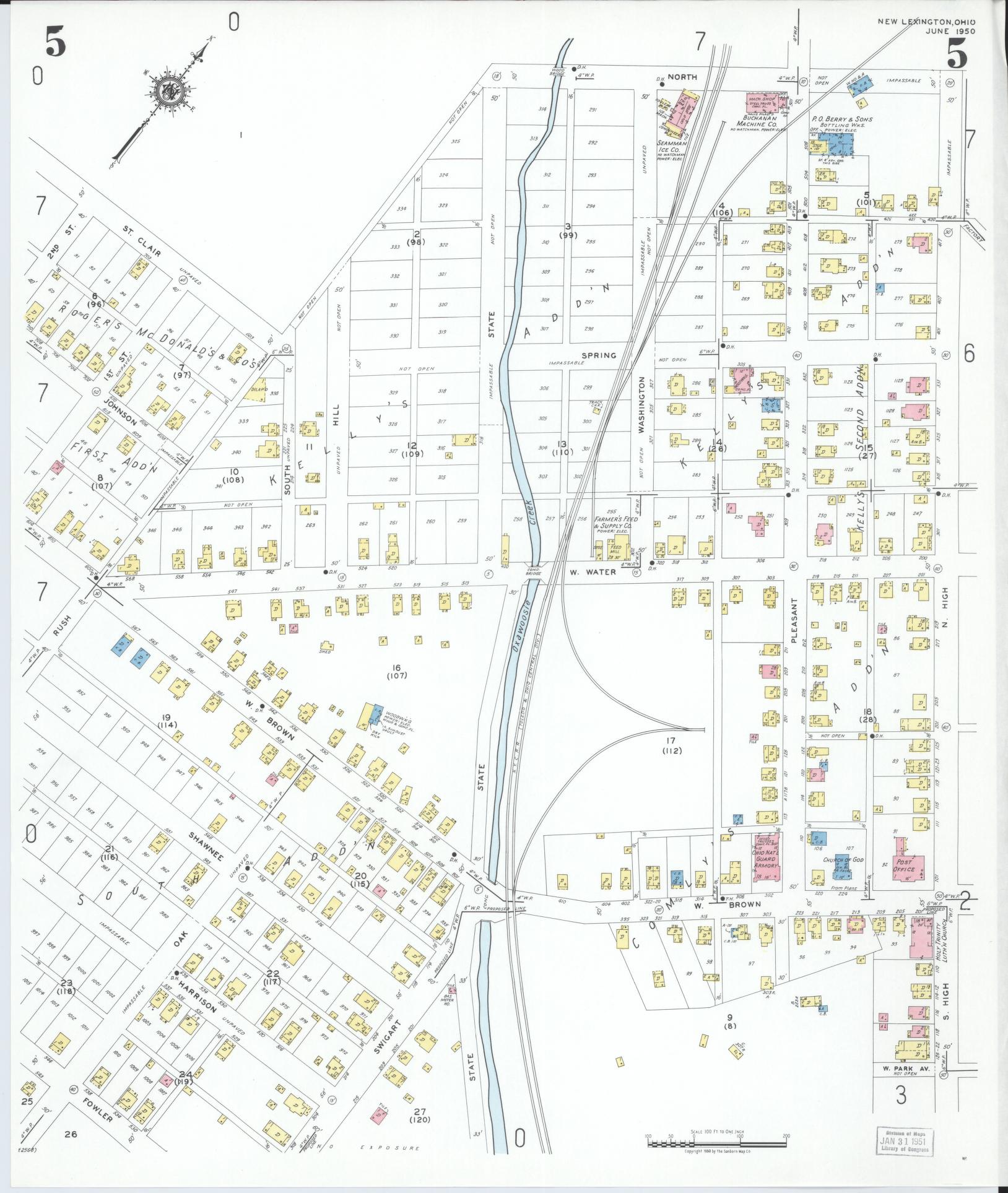 Sanborn Fire Insurance Map from New Lexington, Perry County, Ohio (1950), Sheet #0005 - Complete Map Set gallery image, historic Sanborn map, vintage wall art, Ohio Ohio