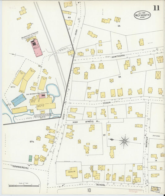 Sanborn Fire Insurance Map from Weymouth, Norfolk County, Massachusetts (1904), Sheet #0011 - Historic Sanborn Fire Insurance Map Print, vintage old map wall art, antique decor, genealogy gift, Massachusetts Massachusetts map