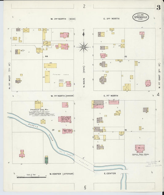 Sanborn Fire Insurance Map from Springville, Utah County, Utah (1908), Sheet #0003 - Historic Sanborn Fire Insurance Map Print, vintage old map wall art, antique decor, genealogy gift, Springville Utah map