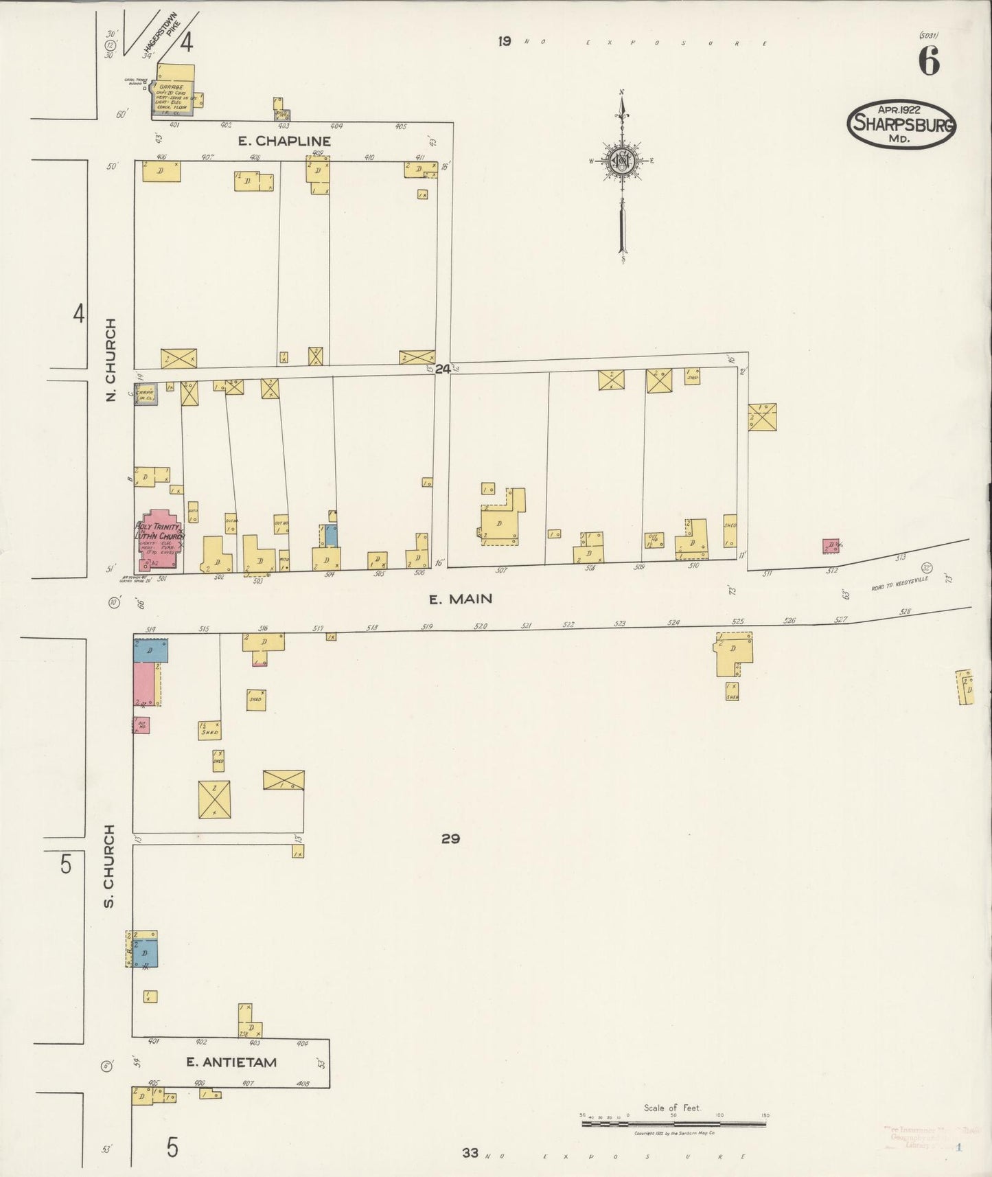 Washington, Maryland - 1922 - Sanborn Fire Insurance Map, Sheet #0006 - Historic Sanborn Fire Insurance Map Print, Washington Maryland 1922 0006 vintage old map wall art
