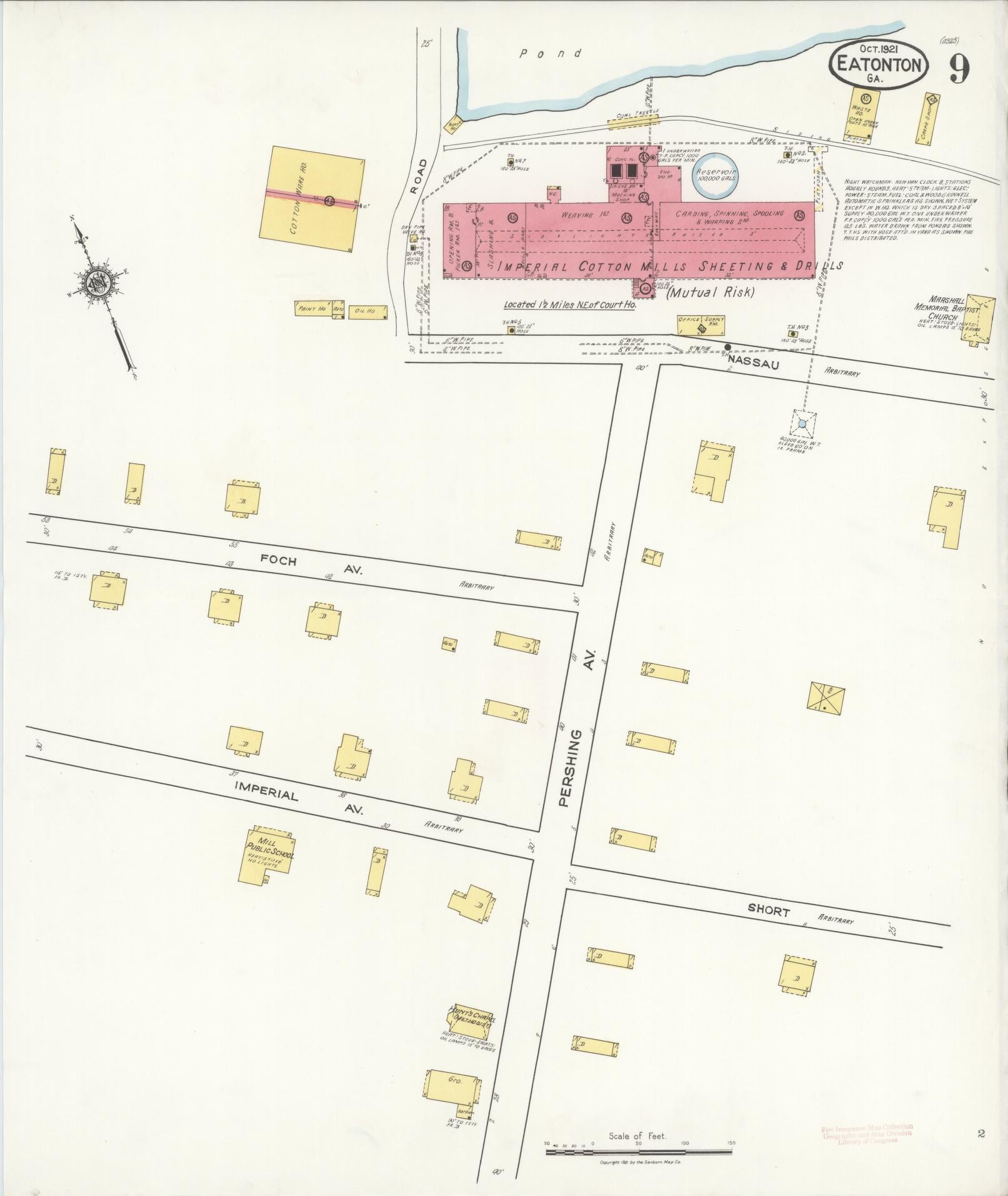 Sanborn Fire Insurance Map from Eatonton, Putnam County, Georgia (1921), Sheet #0009 - Complete Map Set gallery image, historic Sanborn map, vintage wall art, Georgia Georgia