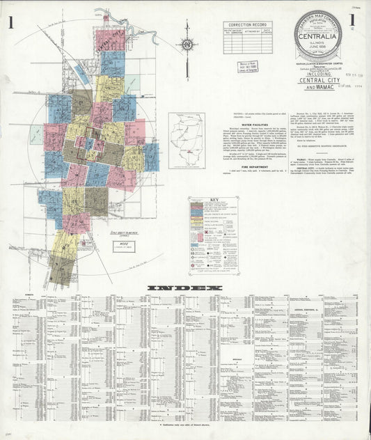 Sanborn Fire Insurance Map from Centralia, Marion, Clinton, Jefferson, and Washington Counties, Illinois (1938), Sheet #0001 - Historic Sanborn Fire Insurance Map Print, vintage old map wall art, antique decor, genealogy gift, Illinois Illinois map