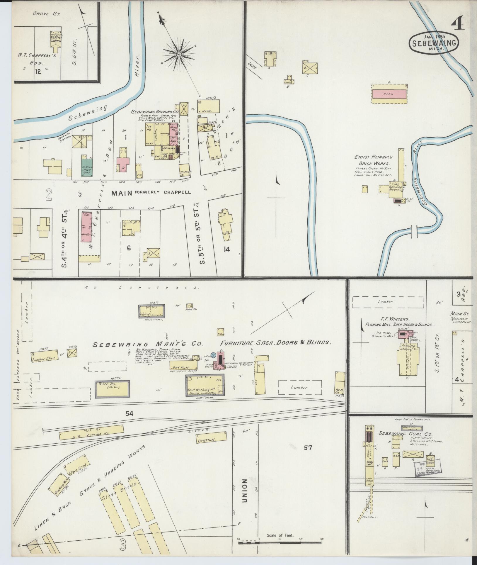 Sanborn Fire Insurance Map from Sebewaing, Huron County, Michigan (1895), Sheet #0004 - Historic Sanborn Fire Insurance Map Print, vintage old map wall art, antique decor, genealogy gift, Michigan Michigan map