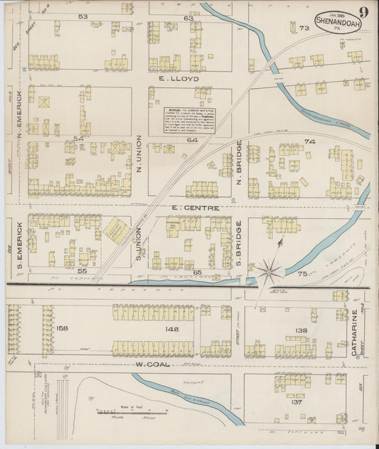 Sanborn Fire Insurance Map from Shenandoah, Schuylkill County, Pennsylvania (1885), Sheet #0009 - Historic Sanborn Fire Insurance Map Print, vintage old map wall art, antique decor, genealogy gift, Pennsylvania Pennsylvania map