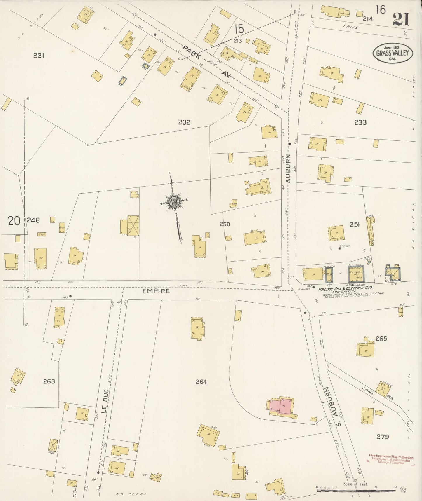 Sanborn Fire Insurance Map from Grass Valley, Nevada County, California (1912), Sheet #0021 - Complete Map Set gallery image, historic Sanborn map, vintage wall art, California California