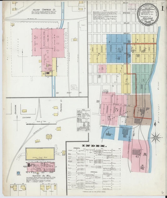 Sanborn Fire Insurance Map from Helena, Phillips County, Arkansas (1892), Sheet #0001 - Historic Sanborn Fire Insurance Map Print, vintage old map wall art, antique decor, genealogy gift, Arkansas Arkansas map