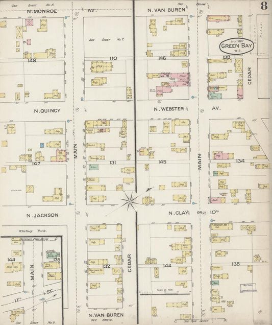 Sanborn Fire Insurance Map from Green Bay, Brown County, Wisconsin (1887), Sheet #0008 - Historic Sanborn Fire Insurance Map Print, vintage old map wall art, antique decor, genealogy gift, Wisconsin Wisconsin map