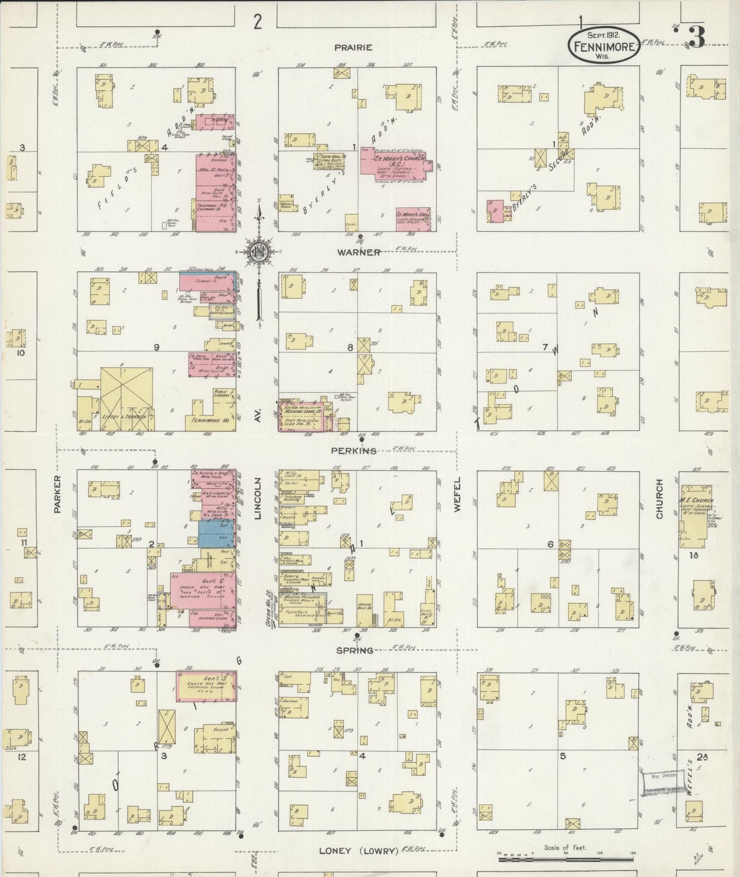 Sanborn Fire Insurance Map from Fennimore, Grant County, Wisconsin (1912), Sheet #0003 - Historic Sanborn Fire Insurance Map Print, vintage old map wall art, antique decor, genealogy gift, Wisconsin Wisconsin map