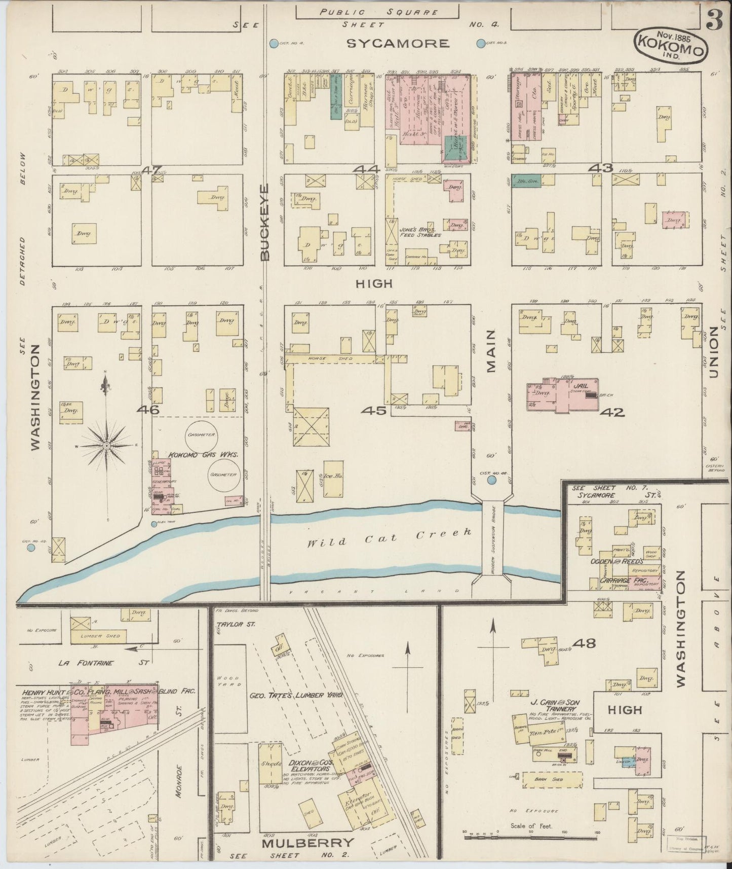 Sanborn Fire Insurance Map from Kokomo, Howard County, Indiana (1885), Sheet #0003 - Complete Map Set gallery image, historic Sanborn map, vintage wall art, Indiana Indiana