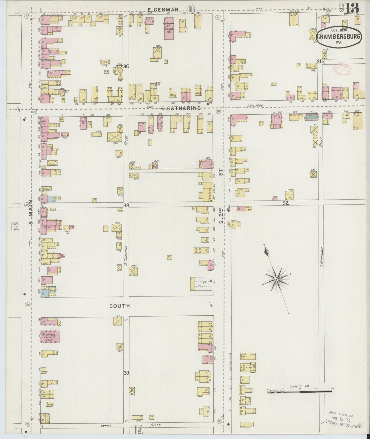 Sanborn Fire Insurance Map from Chambersburg, Franklin County, Pennsylvania (1894), Sheet #0013 - Complete Map Set gallery image, historic Sanborn map, vintage wall art, Pennsylvania Pennsylvania