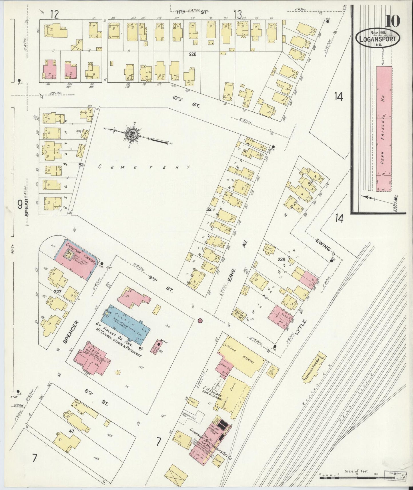 Sanborn Fire Insurance Map from Logansport, Cass County, Indiana (1911), Sheet #0010 - Complete Map Set gallery image, historic Sanborn map, vintage wall art, Indiana Indiana