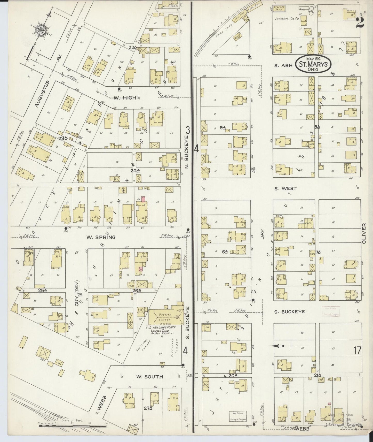 Sanborn Fire Insurance Map from Saint Marys, Auglaize County, Ohio (1914), Sheet #0002 - Historic Sanborn Fire Insurance Map Print, vintage old map wall art, antique decor, genealogy gift, Ohio Ohio map