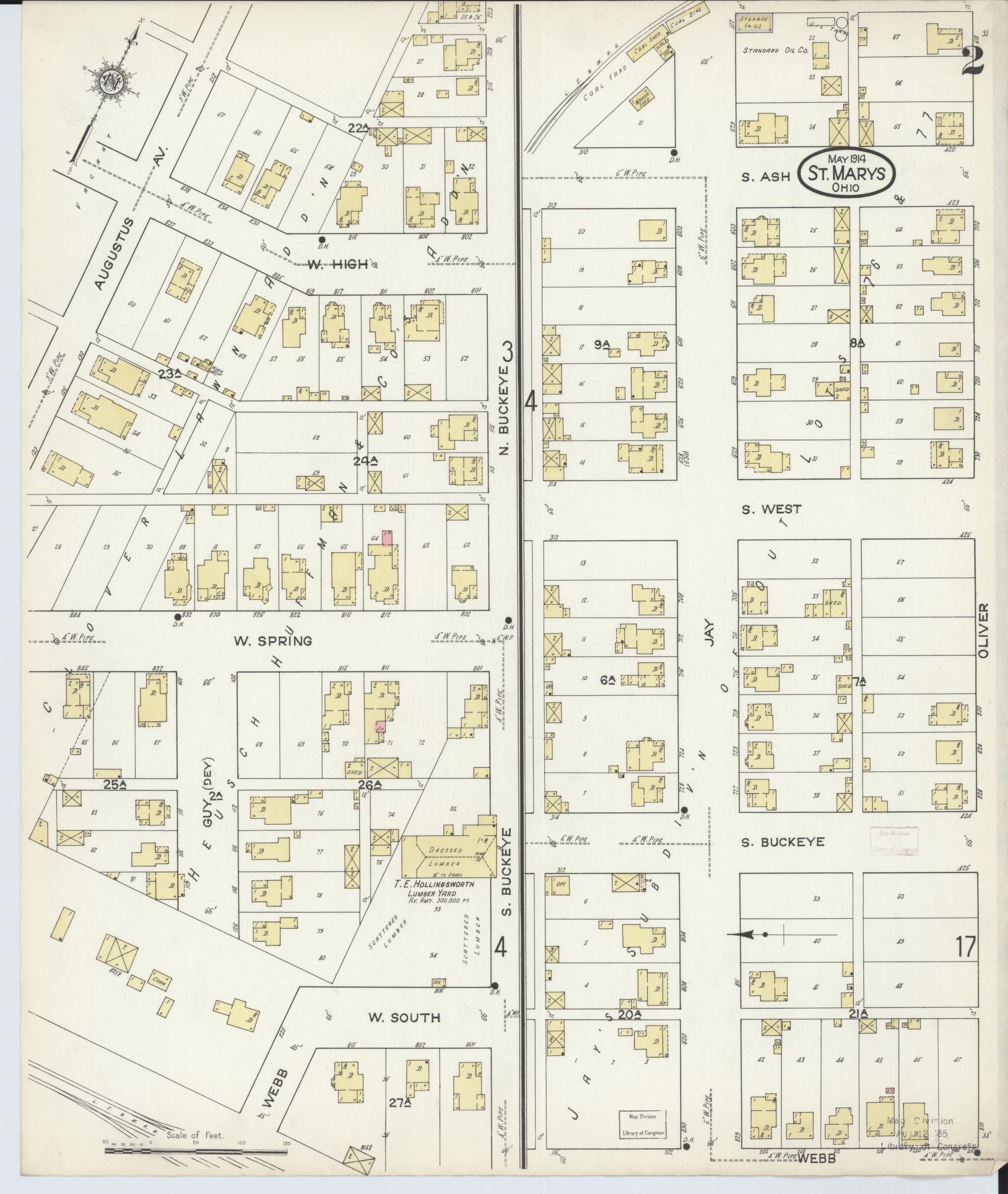 Sanborn Fire Insurance Map from Saint Marys, Auglaize County, Ohio (1914), Sheet #0002 - Historic Sanborn Fire Insurance Map Print, vintage old map wall art, antique decor, genealogy gift, Ohio Ohio map