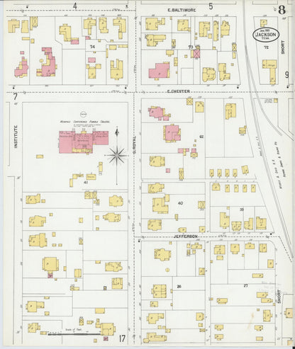Sanborn Fire Insurance Map from Jackson, Madison County, Tennessee (1901), Sheet #0008 - Complete Map Set gallery image, historic Sanborn map, vintage wall art, Tennessee Tennessee