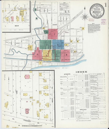 Sanborn Fire Insurance Map from Morris, Grundy County, Illinois (1907), Sheet #0001 - Historic Sanborn Fire Insurance Map Print, vintage old map wall art, antique decor, genealogy gift, Illinois Illinois map