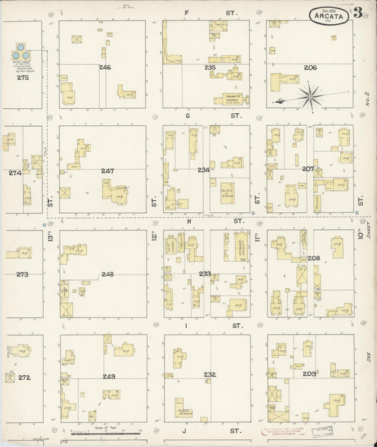 Sanborn Fire Insurance Map from Arcata, Humboldt County, California (1889), Sheet #0003 - Historic Sanborn Fire Insurance Map Print, vintage old map wall art, antique decor, genealogy gift, California California map