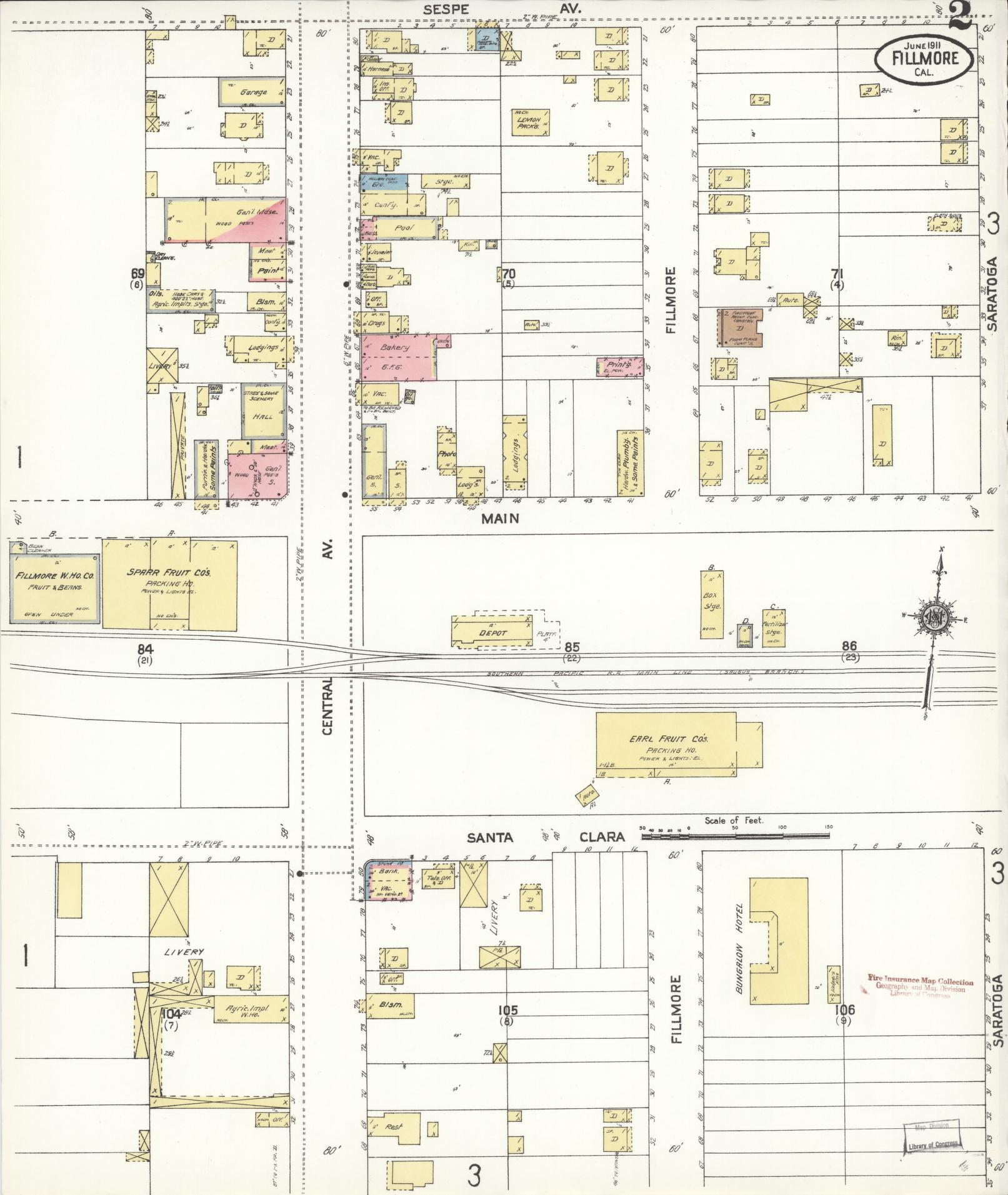 Sanborn Fire Insurance Map from Fillmore, Ventura County, California (1911), Sheet #0002 - Complete Map Set gallery image, historic Sanborn map, vintage wall art, California California