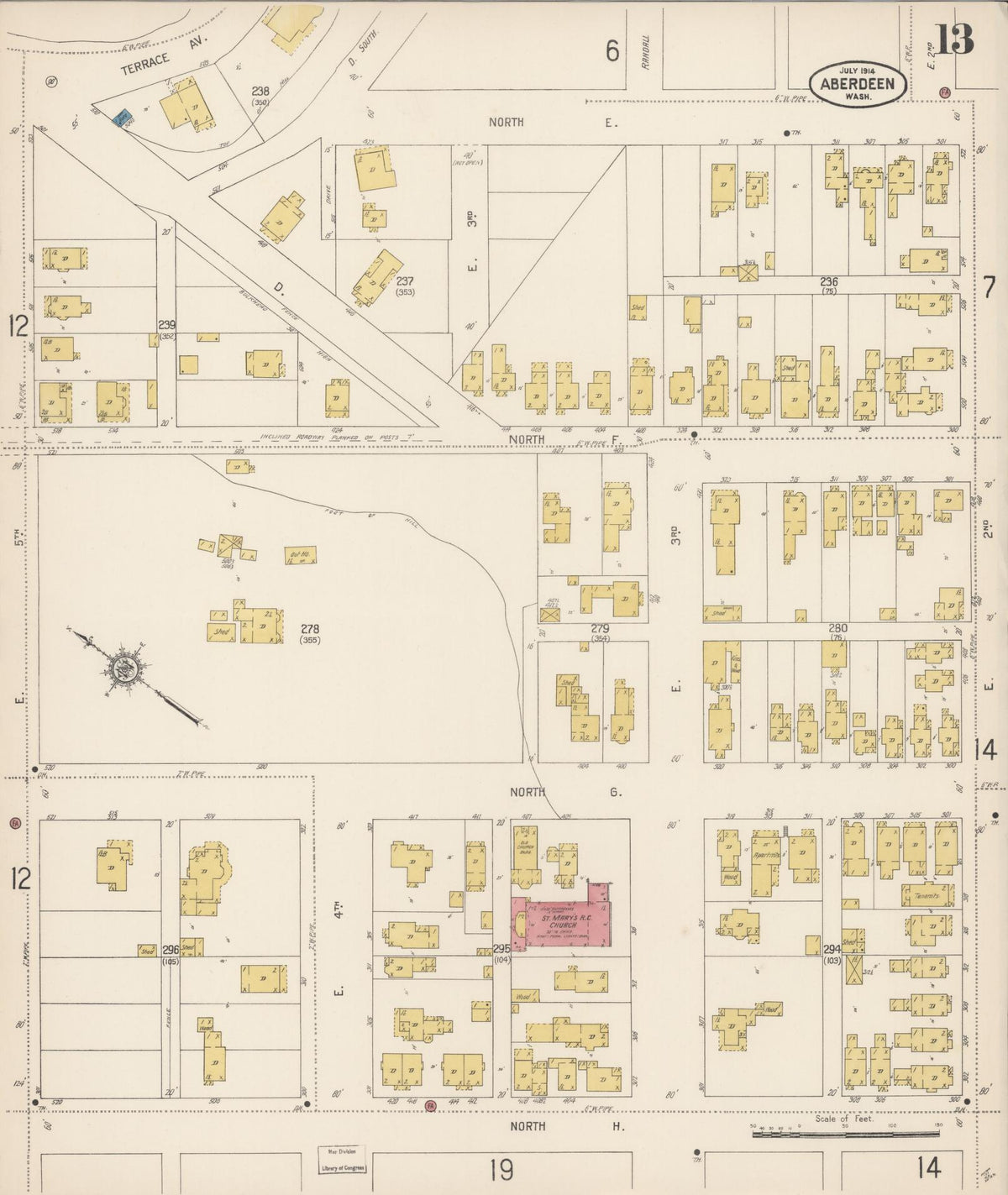 Sanborn Fire Insurance Map from Aberdeen, Grays Harbor County, Washington (1914), Sheet #0013 - Complete Map Set gallery image, historic Sanborn map, vintage wall art, Washington Washington