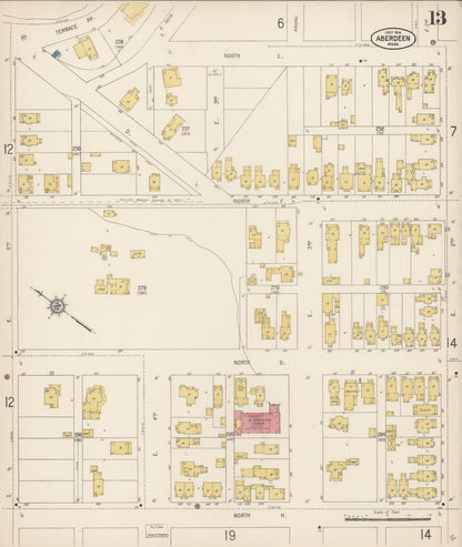 Sanborn Fire Insurance Map from Aberdeen, Grays Harbor County, Washington (1914), Sheet #0013 - Complete Map Set gallery image, historic Sanborn map, vintage wall art, Washington Washington