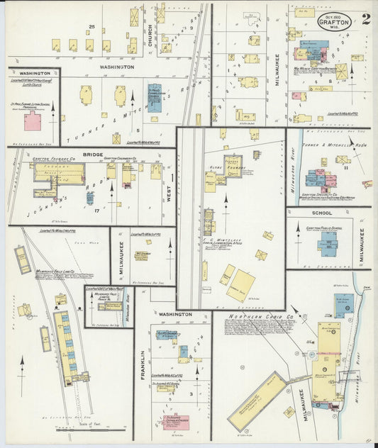 Sanborn Fire Insurance Map from Grafton, Ozankee County, Wisconsin (1910), Sheet #0002 - Historic Sanborn Fire Insurance Map Print, vintage old map wall art, antique decor, genealogy gift, Wisconsin Wisconsin map