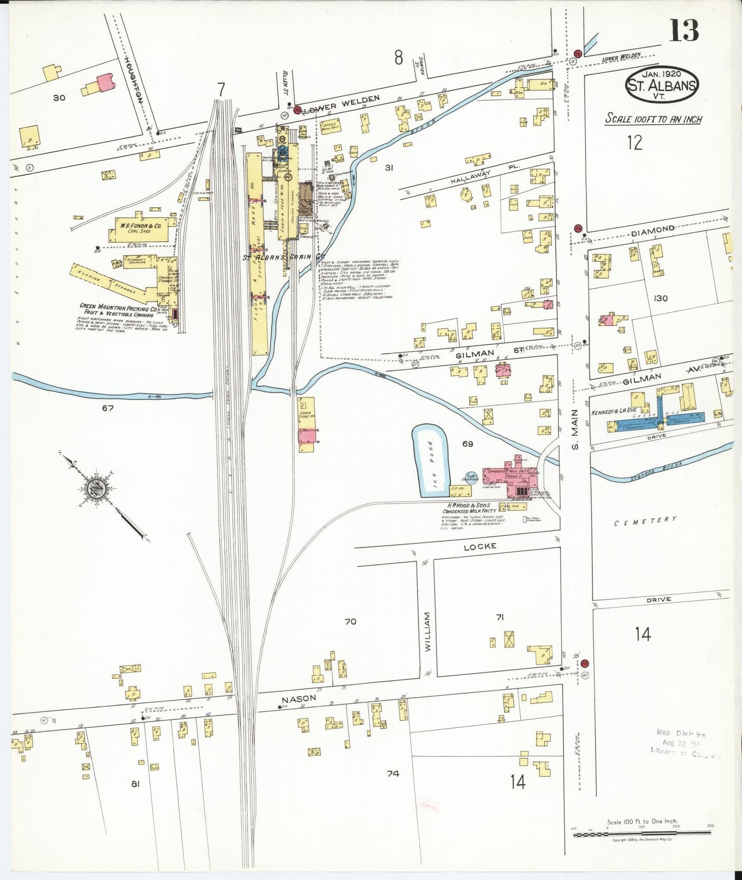 Sanborn Fire Insurance Map from Saint Albans, Franklin County, Vermont (1920), Sheet #0013 - Complete Map Set gallery image, historic Sanborn map, vintage wall art, Vermont Vermont