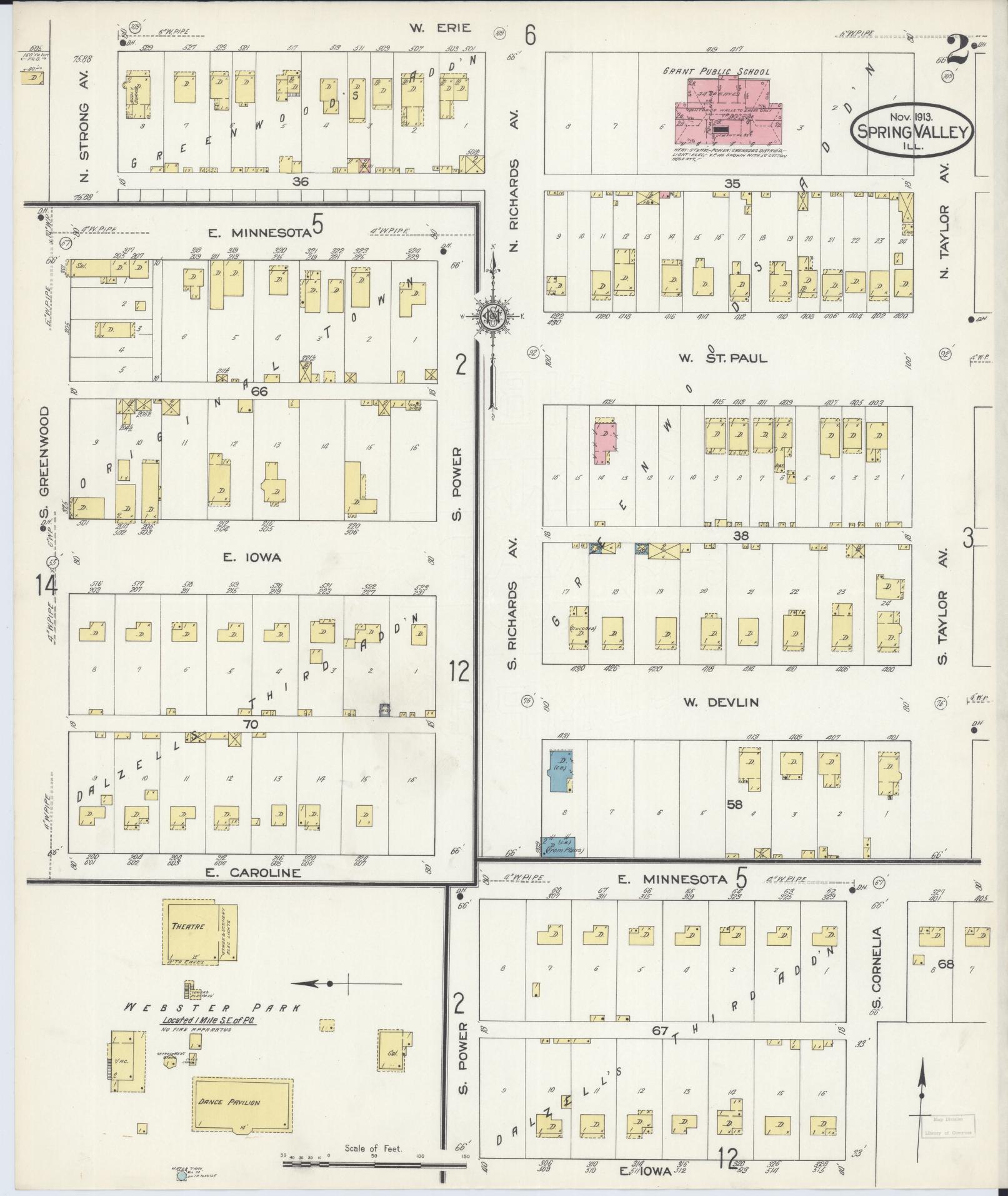 Sanborn Fire Insurance Map from Spring Valley, Bureau County, Illinois (1913), Sheet #0002 - Complete Map Set gallery image, historic Sanborn map, vintage wall art, Illinois Illinois