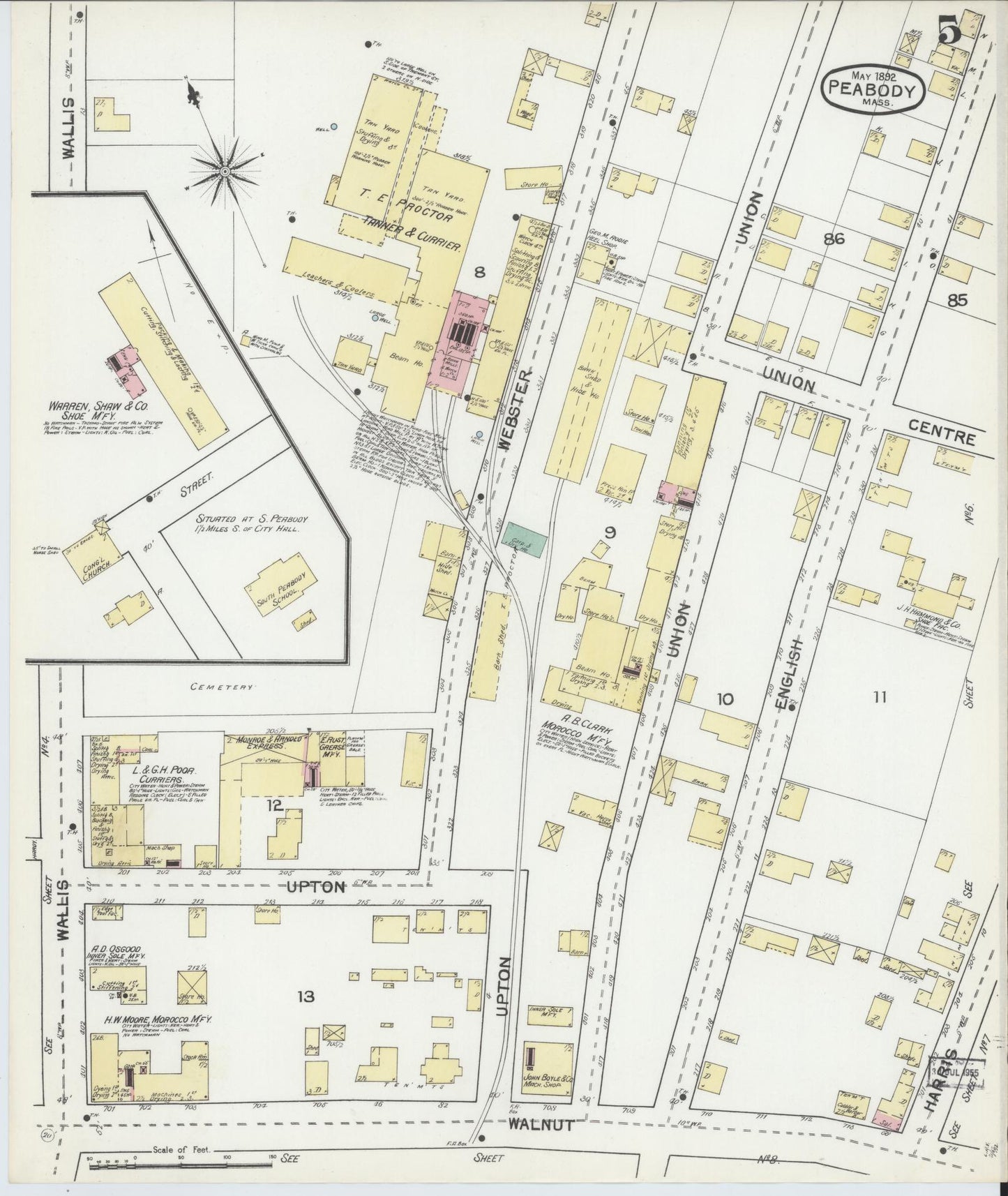 Sanborn Fire Insurance Map from Peabody, Essex County, Massachusetts (1892), Sheet #0005 - Complete Map Set gallery image, historic Sanborn map, vintage wall art, Massachusetts Massachusetts