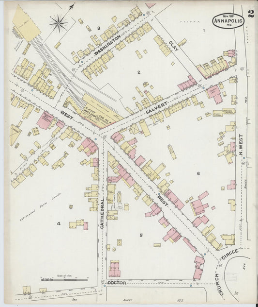 Anne Arundel, Maryland - 1891 - Sanborn Fire Insurance Map, Sheet #0002 - Historic Sanborn Fire Insurance Map Print, Anne Arundel Maryland 1891 0002 vintage old map wall art