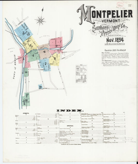 Sanborn Fire Insurance Map from Montpelier, Washington County, Vermont (1894), Sheet #0001 - Complete Map Set gallery image, historic Sanborn map, vintage wall art, Vermont Vermont