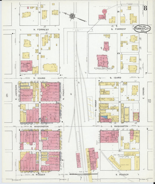 Sanborn Fire Insurance Map from Forrest City, Saint Francis County, Arkansas (1919), Sheet #0008 - Historic Sanborn Fire Insurance Map Print, vintage old map wall art, antique decor, genealogy gift, Arkansas Arkansas map