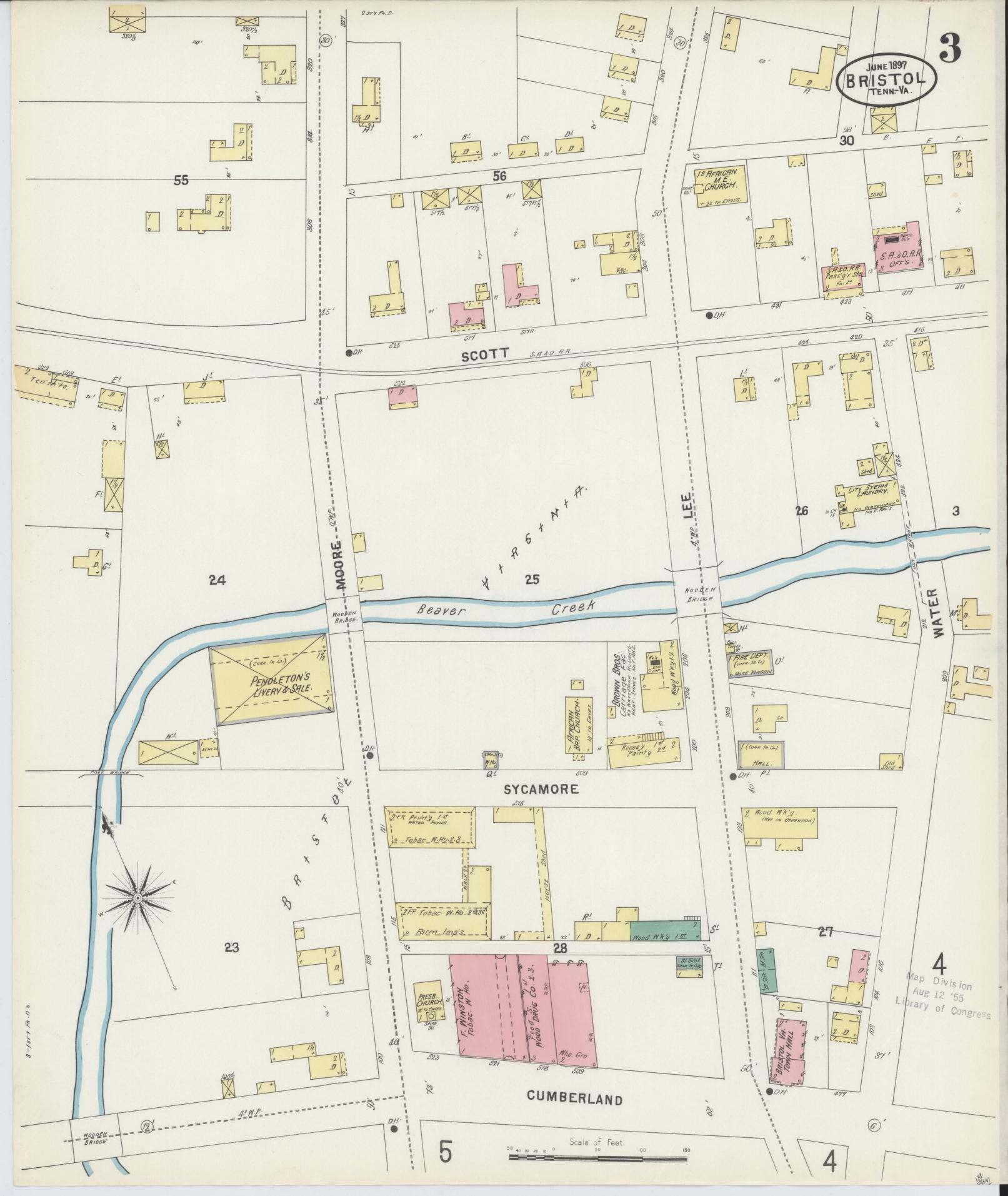 Sanborn Fire Insurance Map from Bristol, Sullivan County, Tennessee (1898), Sheet #0003 - Complete Map Set gallery image, historic Sanborn map, vintage wall art, Tennessee Tennessee