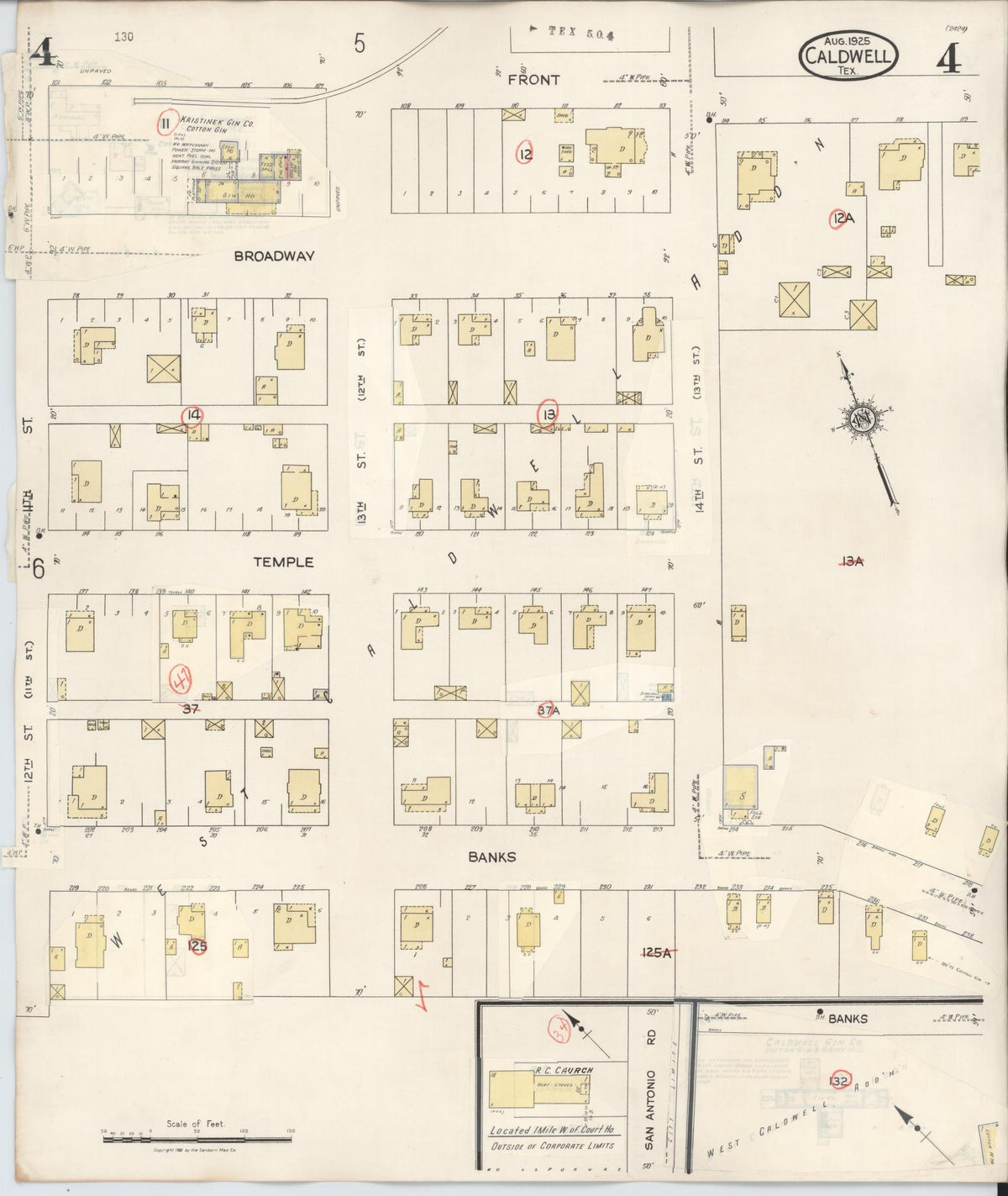 Sanborn Fire Insurance Map from Caldwell, Burleson County, Texas (1943), Sheet #0004 - Complete Map Set gallery image, historic Sanborn map, vintage wall art, Texas Texas