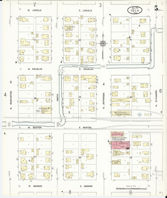 Sanborn Fire Insurance Map from Iola, Allen County, Kansas (1912), Sheet #0005 - Historic Sanborn Fire Insurance Map Print, vintage old map wall art, antique decor, genealogy gift, Kansas Kansas map