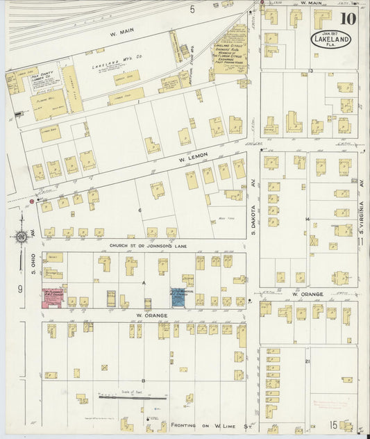 Sanborn Fire Insurance Map from Lakeland, Polk County, Florida (1917), Sheet #0010 - Historic Sanborn Fire Insurance Map Print, vintage old map wall art, antique decor, genealogy gift, Florida Florida map